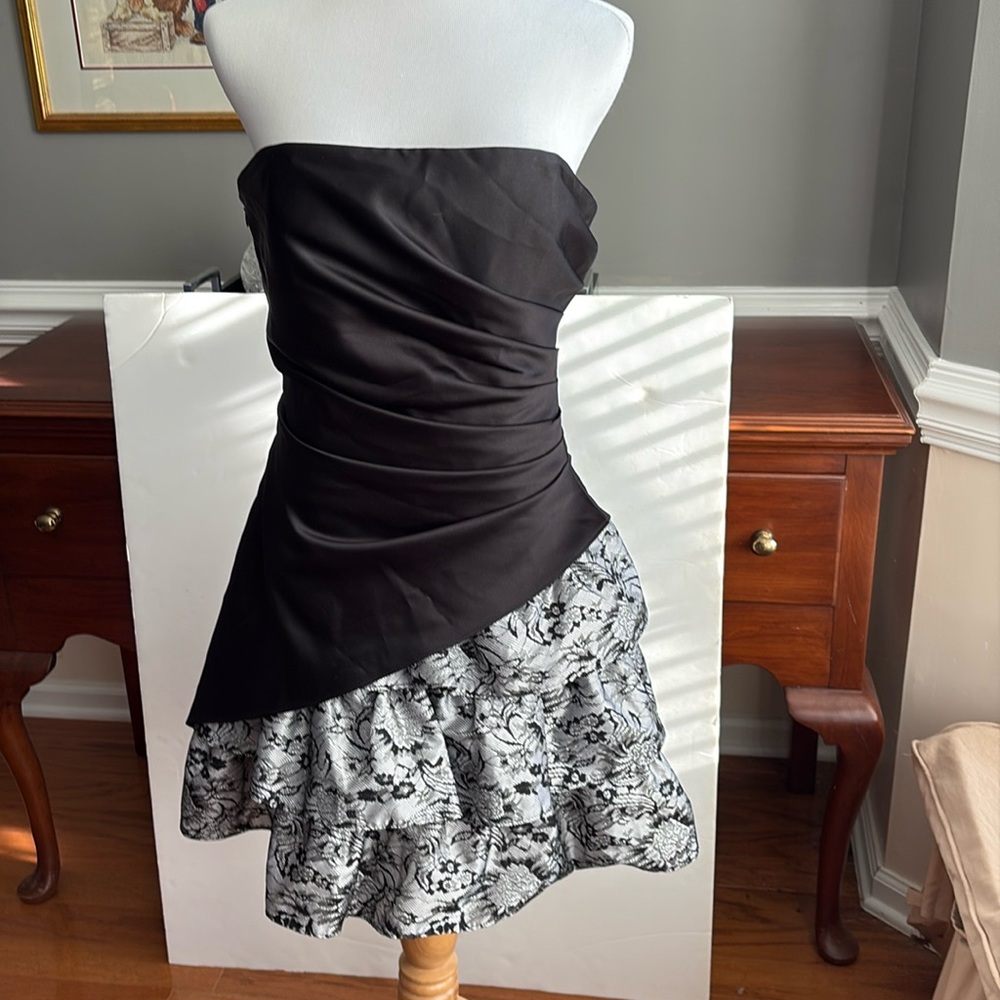 Onyx Nite black and white strapless dress